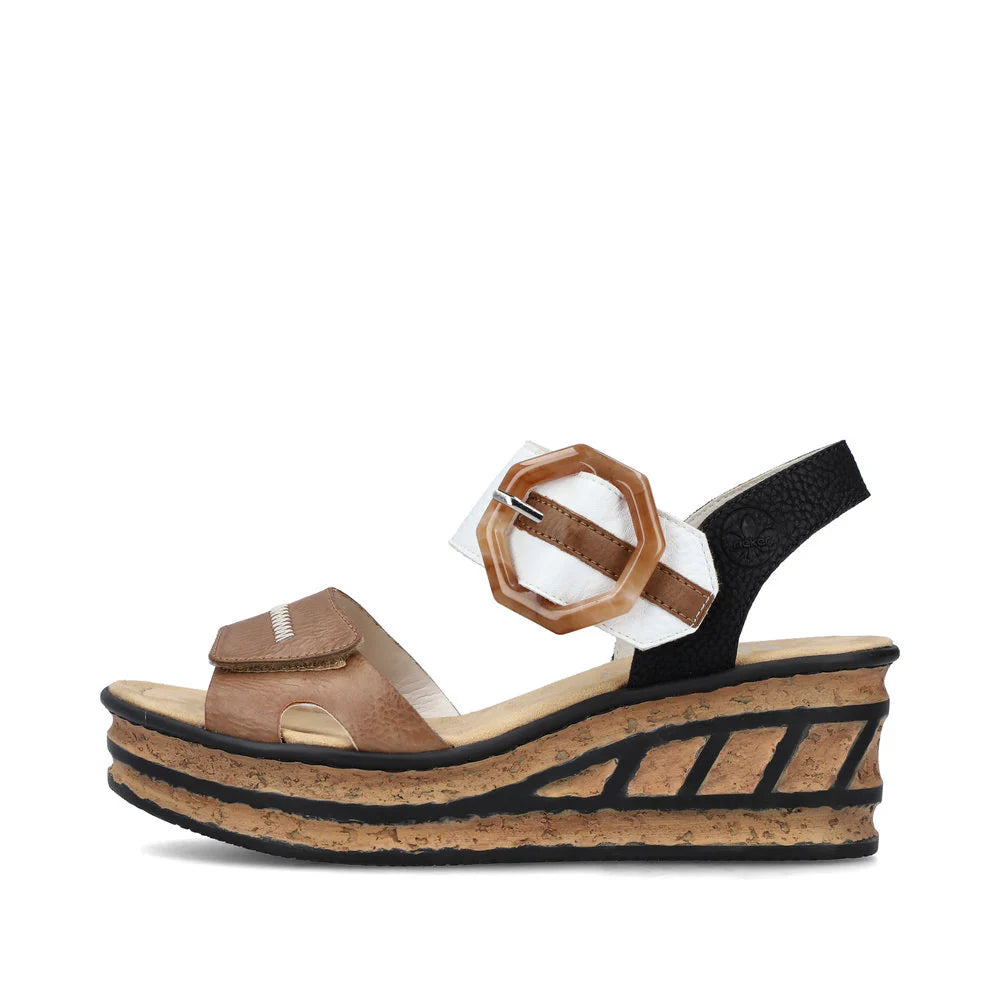 Chic and minimalist women's footwear trendsRieker Women's Rose 76 Buckle Strap Wedge Sandal in White/Brown Chic and minimalist women's footwear trendsRieker Women's Rose 76 Buckle Strap Wedge Sandal in White/Brown