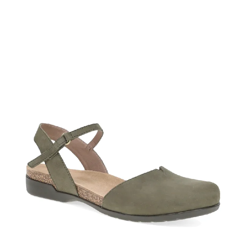 Comfy and stylish women's shoes for flat feetDansko Women's Rowan Closed Toe Sandal in Ivy Green Nubuck