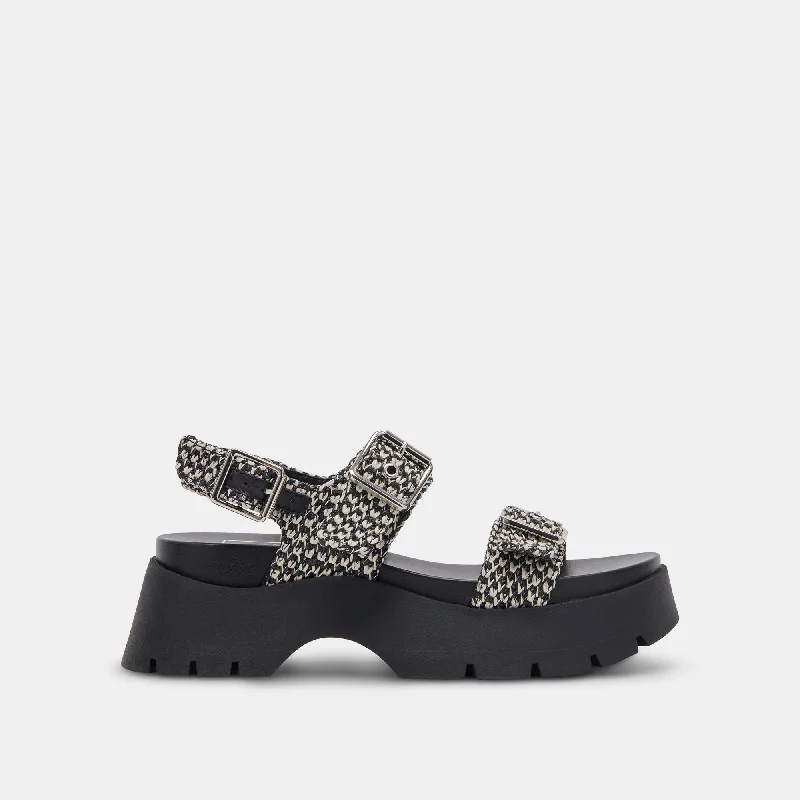 Classy and elegant women's shoes for formal eventsPALDA SANDALS BLACK WHITE RAFFIA