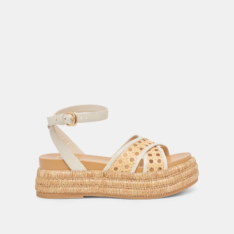 Stunning and eye-catching women's footwearWRILEY SANDALS CREME WOVEN RAFFIA