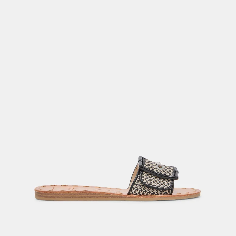 Feminine and dainty women's shoe designsDASA WIDE SANDALS BLACK NATURAL RAFFIA