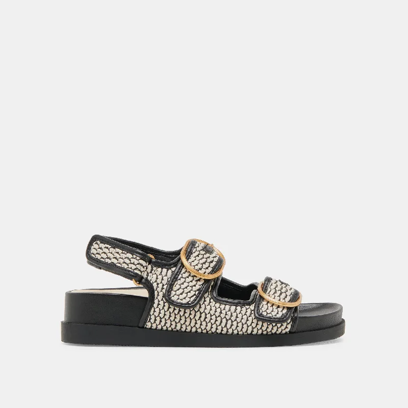 Practical and stylish women's shoes for travelSTARLA SANDALS BLACK NATURAL RAFFIA