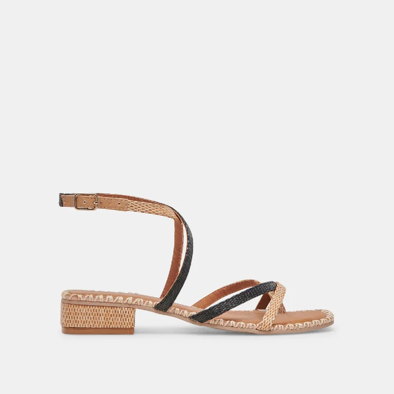 Bold and unique women's shoes for fashion-forward individualsBRINN SANDALS BLACK NATURAL RAFFIA