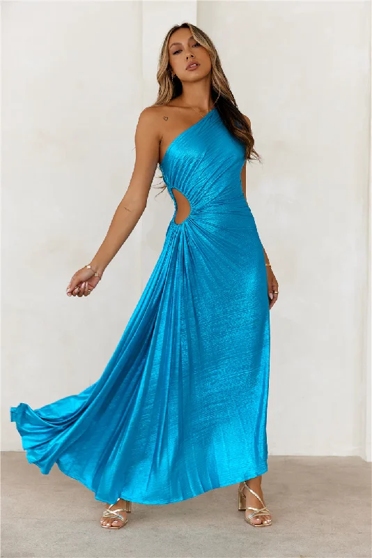 Sapphire Soirée One Shoulder Maxi Dress Turquoise