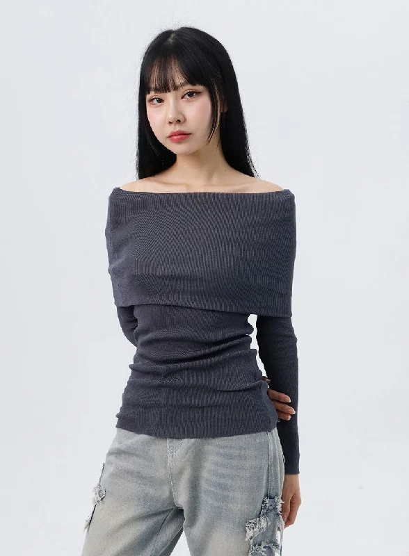 Off-Shoulder Ribbed Top IO319