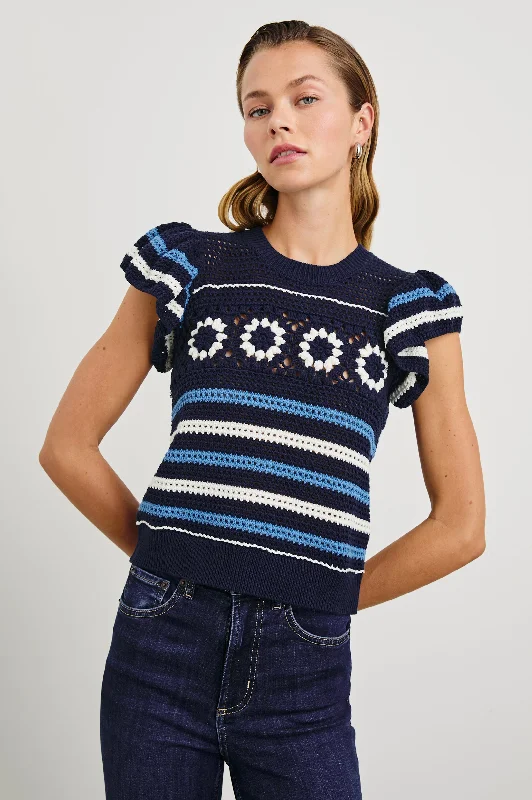 PENELOPE TOP - NAVY SKY CROCHET STRIPE