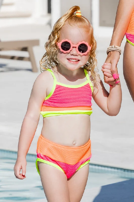 Kid's Do Not Disturb Neon Color Block Bikini Top FINAL SALE