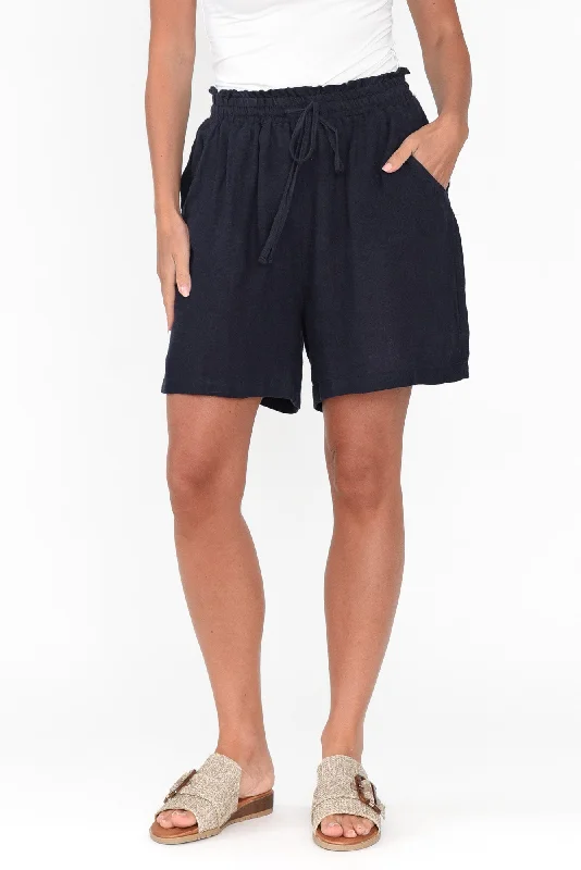 Astoria Navy Linen Drawstring Shorts