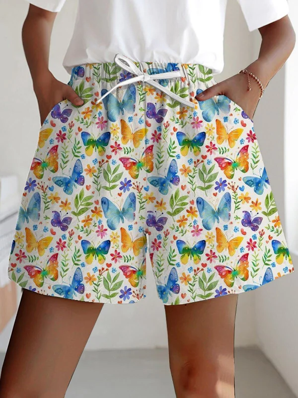 Rainbow Color Butterflies Print Casual Shorts