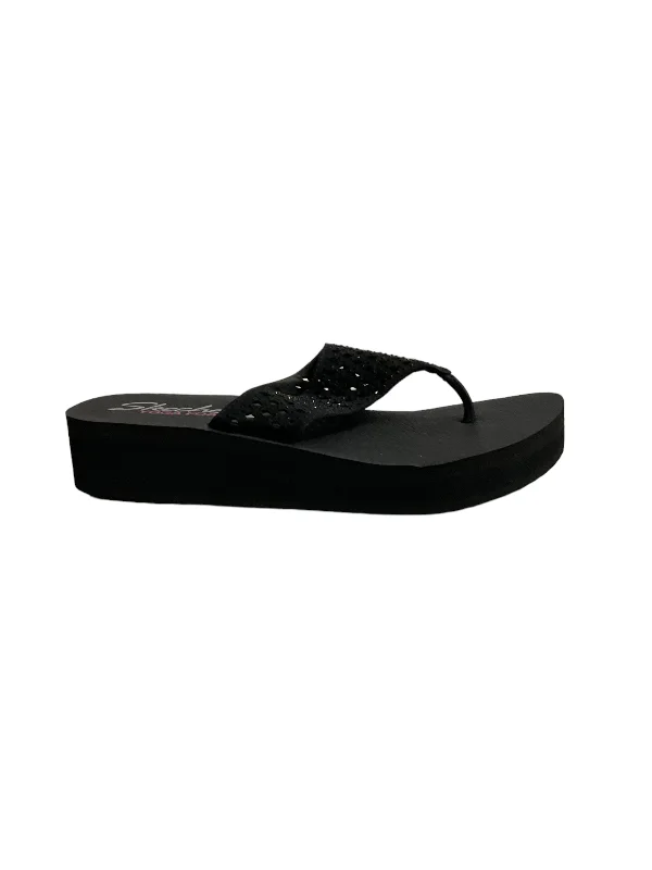 Versatile and elegant women's shoes for any outfitBlack Sandals Heels Wedge Skechers, Size 9 Versatile and elegant women's shoes for any outfitBlack Sandals Heels Wedge Skechers, Size 9
