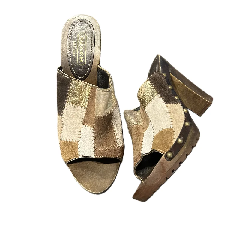 Chic and minimalist women's footwear trendsBrown & Cream Sandals Heels Block By Coach, Size: 8.5 Chic and minimalist women's footwear trendsBrown & Cream Sandals Heels Block By Coach, Size: 8.5