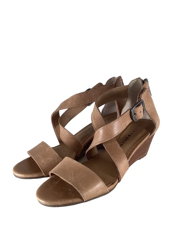 Stylish and comfortable women's shoes for long days at workBrown Sandals Heels Wedge Lucky Brand, Size 6 Stylish and comfortable women's shoes for long days at workBrown Sandals Heels Wedge Lucky Brand, Size 6