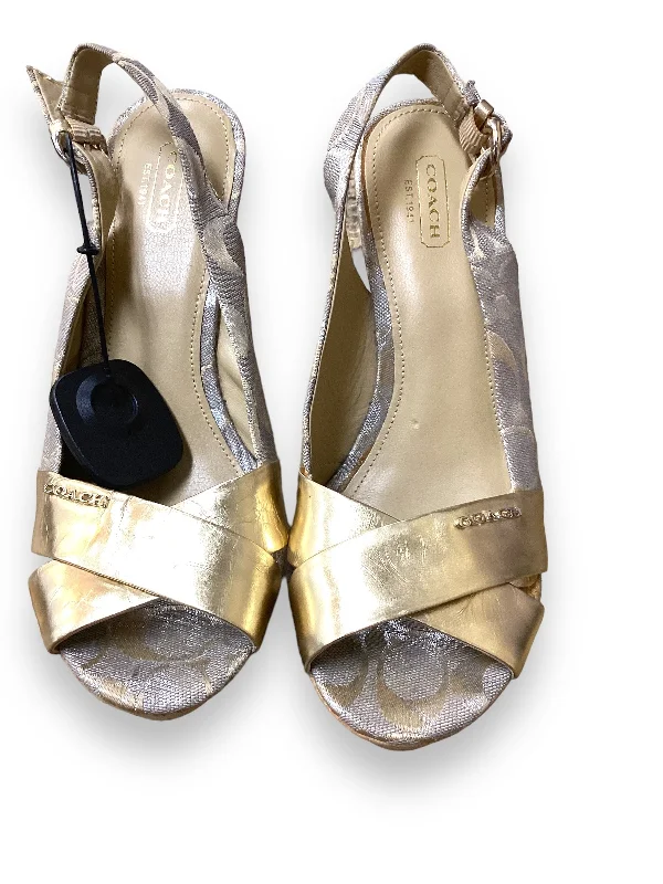 Versatile and adaptable women's shoes for every occasionGold & Silver Sandals Heels Wedge Coach, Size 8.5 Versatile and adaptable women's shoes for every occasionGold & Silver Sandals Heels Wedge Coach, Size 8.5
