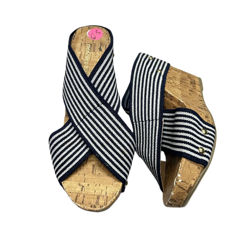 Stylish and comfortable women's shoes for long flightsNavy Cream Sandals Heels Wedge By Montego Bay, Size: 6.5 Stylish and comfortable women's shoes for long flightsNavy Cream Sandals Heels Wedge By Montego Bay, Size: 6.5