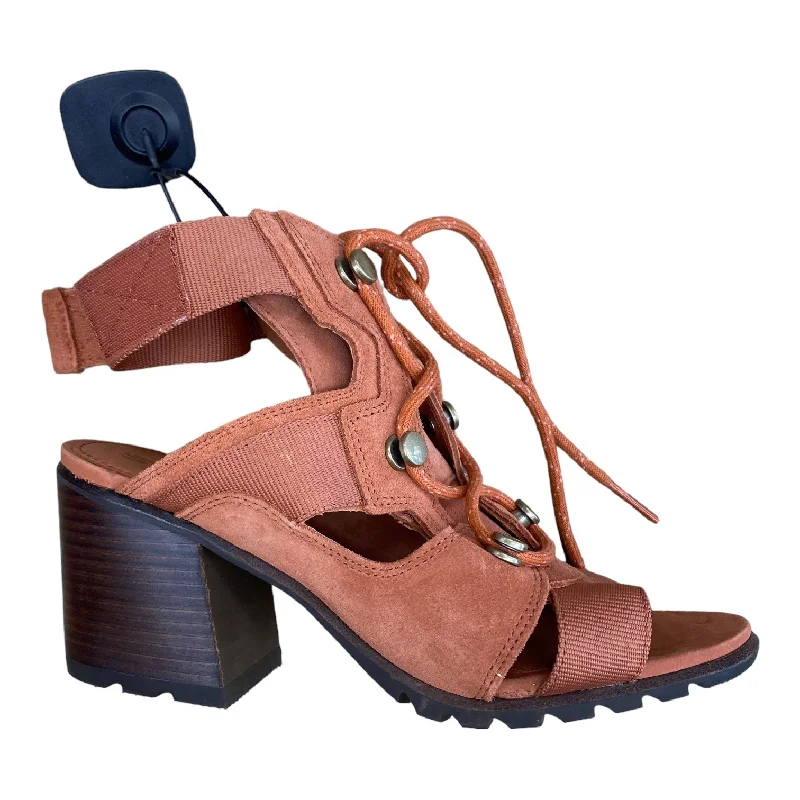 Classy and elegant women's shoes for formal eventsOrange Sandals Heels Block Sorel, Size 9 Classy and elegant women's shoes for formal eventsOrange Sandals Heels Block Sorel, Size 9