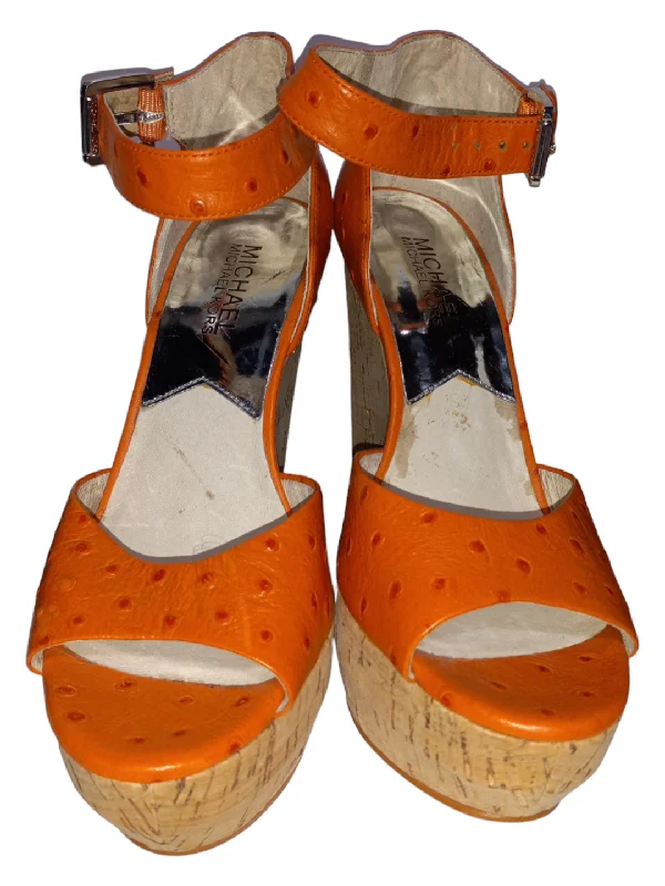 Elegant and sophisticated women's shoes for opera nightsOrange Sandals Heels Wedge Michael By Michael Kors, Size 6 Elegant and sophisticated women's shoes for opera nightsOrange Sandals Heels Wedge Michael By Michael Kors, Size 6