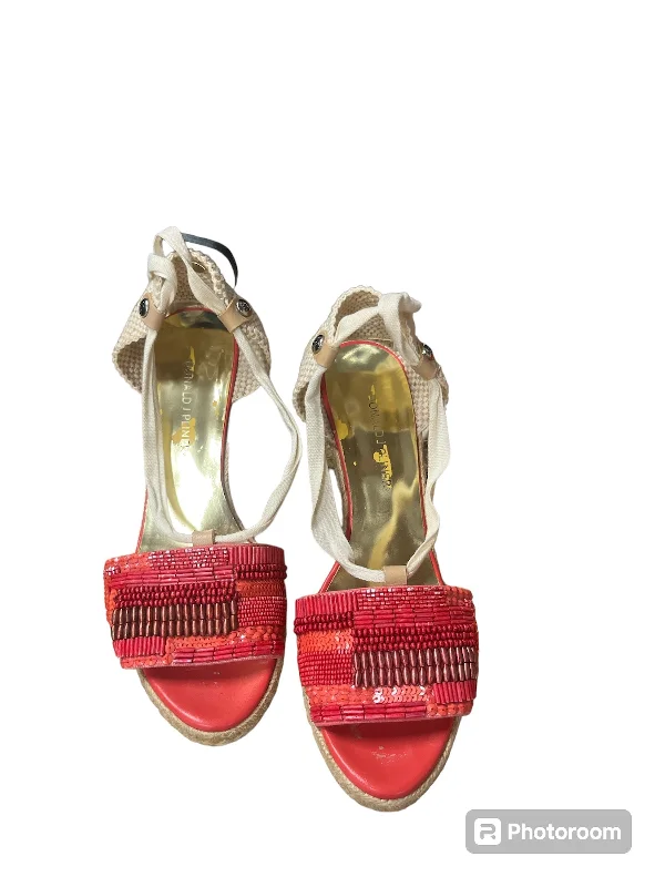 Bold and statement-making women's shoes for the bold and beautifulPink Sandals Heels Wedge Donald Pliner, Size 8.5