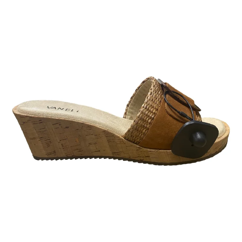 Timeless classic women's shoe designsTan Sandals Heels Wedge Vaneli, Size 9.5