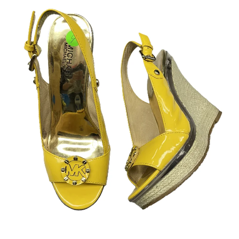 Feminine and dainty women's shoe designsYellow Sandals Heels Wedge By Michael By Michael Kors, Size: 9 Feminine and dainty women's shoe designsYellow Sandals Heels Wedge By Michael By Michael Kors, Size: 9