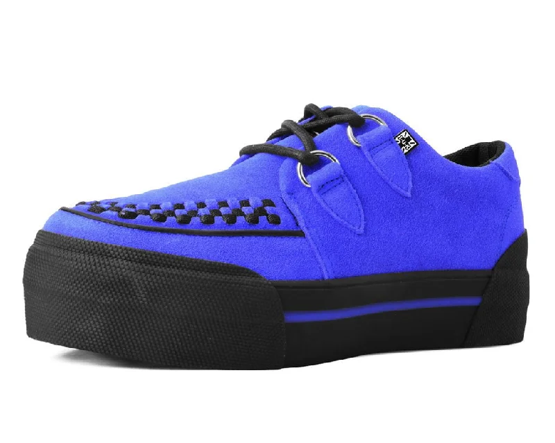 Exotic and bold women's shoe designsCobalt Blue Suede Platform Creeper Sneaker