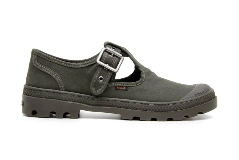 Comfy and cozy women's shoes for lounging'Hammer 8' vegan canvas t-bar sneaker by King55 - dark olive Comfy and cozy women's shoes for lounging'Hammer 8' vegan canvas t-bar sneaker by King55 - dark olive