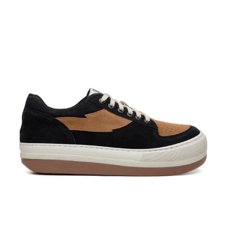 Bold and striking women's shoe fashions'Harajuku' vegan low-top sneaker by King55 - Black and Tan Bold and striking women's shoe fashions'Harajuku' vegan low-top sneaker by King55 - Black and Tan