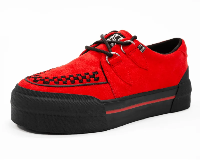 Warm and cozy women's shoes for winterRed Faux Suede Platform Creeper Sneaker