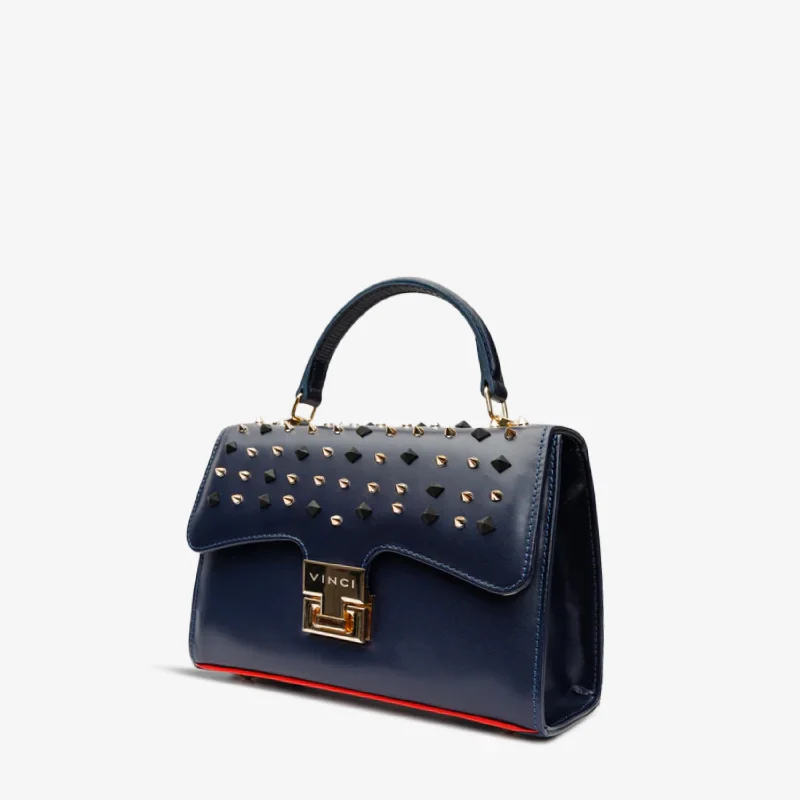 Flattering and stylish women's shoes for wide feetThe Infanta Navy Blue Spike Leather Handbag Flattering and stylish women's shoes for wide feetThe Infanta Navy Blue Spike Leather Handbag