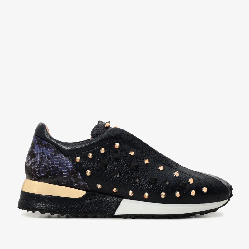 Durable and stylish women's shoes for outdoor activitiesThe Infanta Navy Spike Leather Women Sneaker Limited Edition Durable and stylish women's shoes for outdoor activitiesThe Infanta Navy Spike Leather Women Sneaker Limited Edition