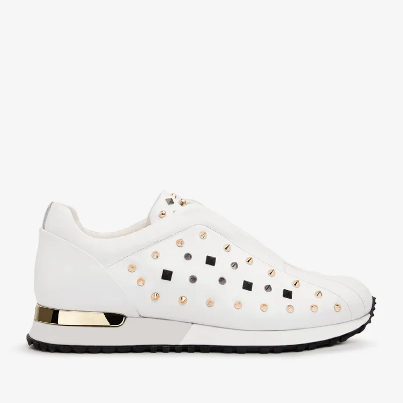 Stylish and practical women's shoes for rainy daysThe Infanta White Spike Leather Women Sneaker  Limited Edition