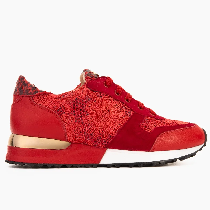 Comfy and cozy women's shoes for loungingThe Noir Red Leather Women Sneaker
