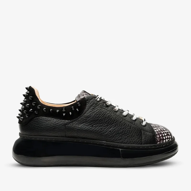 Bold and colorful women's shoes for making a statementThe Venezia Black Leather Women Sneaker