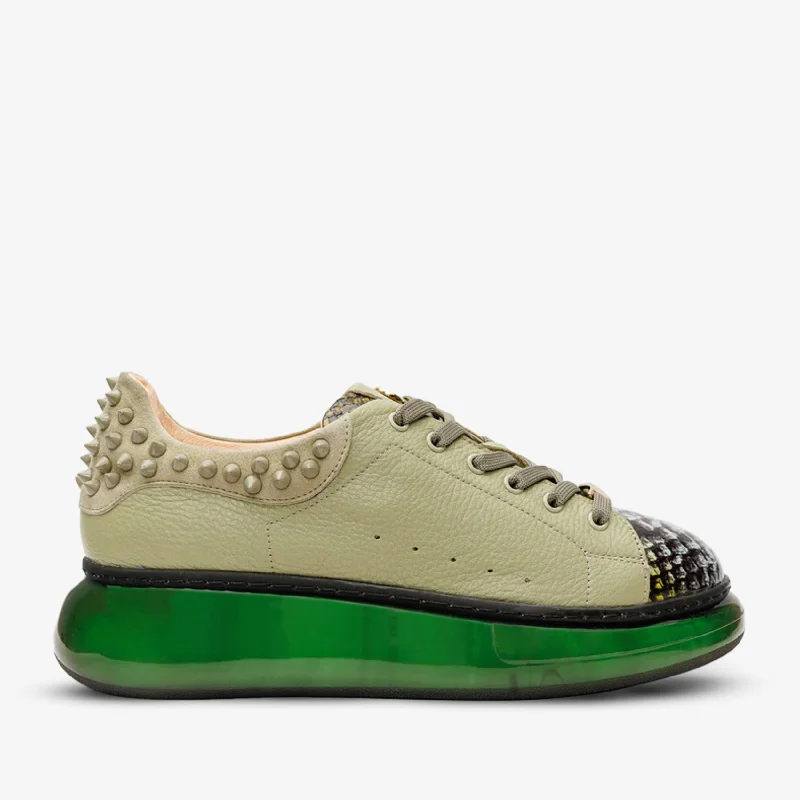 Warm and cozy women's shoes for winterThe Venezia Green Leather Women Sneaker