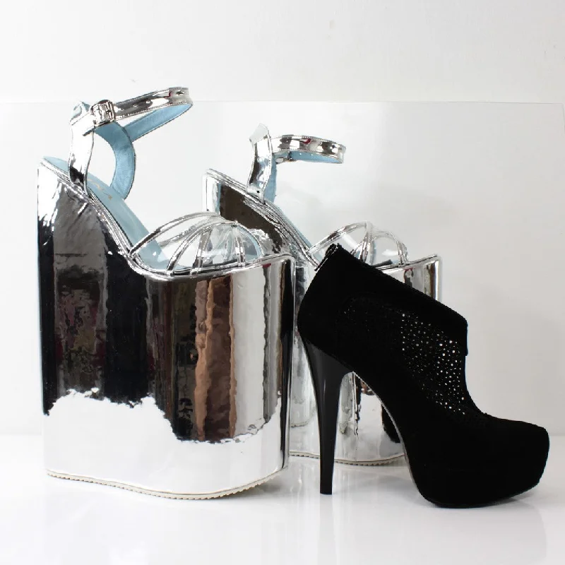 Elegant and classic women's shoes for prom night30 cm Silver Super High Heel Show Mega Platform Shoes