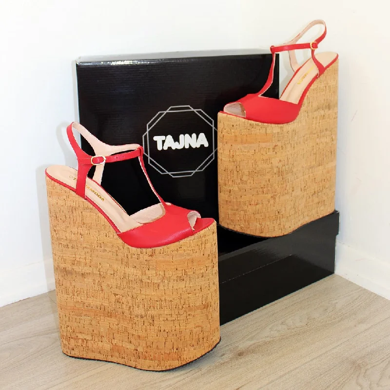 Elegant and sophisticated women's shoes for mature women30 cm Super High Heel Show Platforms Light Red Wedge Elegant and sophisticated women's shoes for mature women30 cm Super High Heel Show Platforms Light Red Wedge
