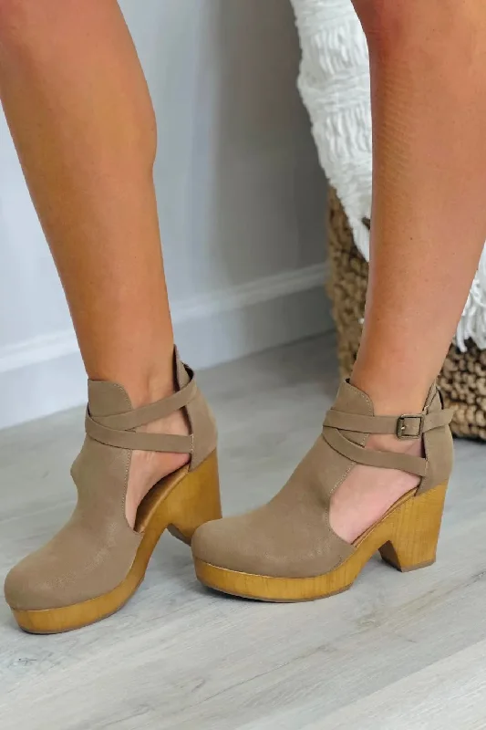 Comfy casual women's shoes for everyday wearTaupe Cut Out Platform Bootie