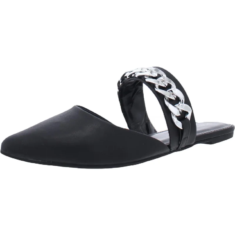 Flattering and stylish women's shoes for wide feetBCBGeneration Ester Women's Faux Leather Chain Trim Banded Slide Mules Flattering and stylish women's shoes for wide feetBCBGeneration Ester Women's Faux Leather Chain Trim Banded Slide Mules