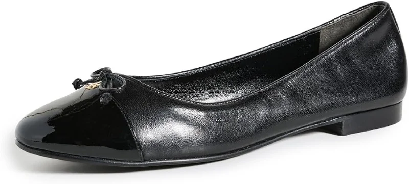 Classic and timeless women's footwear choicesTory Burch Women's Cap Bow Toe Leather Ballet Flat, Perfect Black/Perfect Black