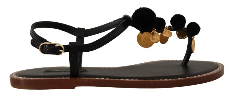 Chic and stylish women's shoes for fashion weekDolce & Gabbana Chic Leather Ankle Strap Flats with Gold Women's Detailing Chic and stylish women's shoes for fashion weekDolce & Gabbana Chic Leather Ankle Strap Flats with Gold Women's Detailing