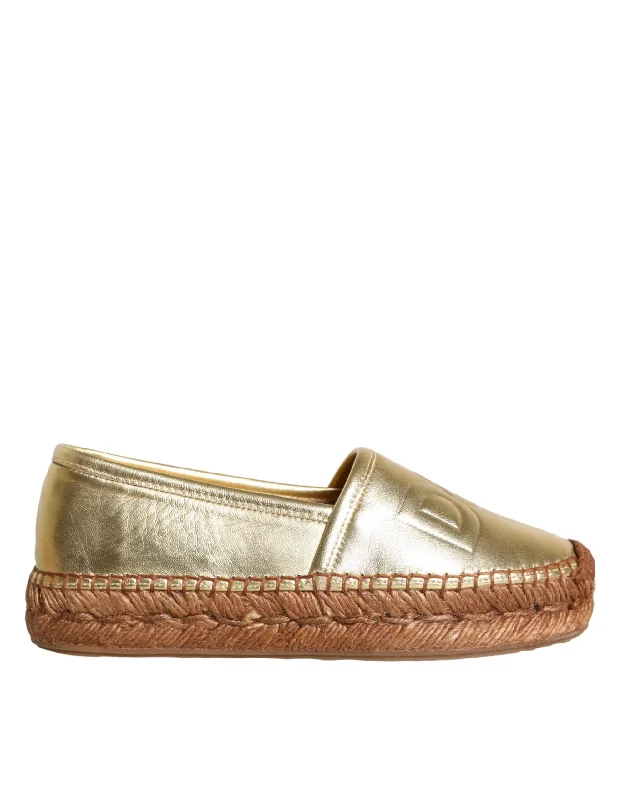Elegant and classic women's shoes for prom nightDolce & Gabbana Gold Leather Loafers Flats Espadrille Women's Shoes Elegant and classic women's shoes for prom nightDolce & Gabbana Gold Leather Loafers Flats Espadrille Women's Shoes