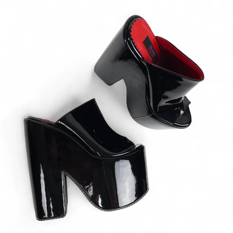 Timeless classic women's shoe designsBlack Gloss Designer's Heel Platform Wedge Slide Sandals Timeless classic women's shoe designsBlack Gloss Designer's Heel Platform Wedge Slide Sandals