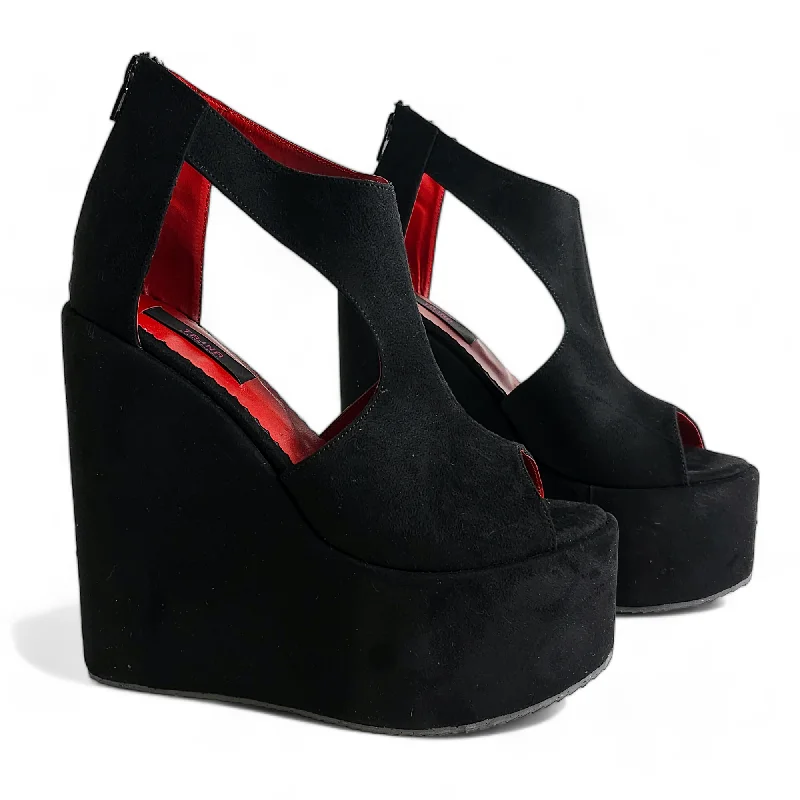 Timeless classic women's shoe designsBlack Suede Open Side Platform Wedge Shoes