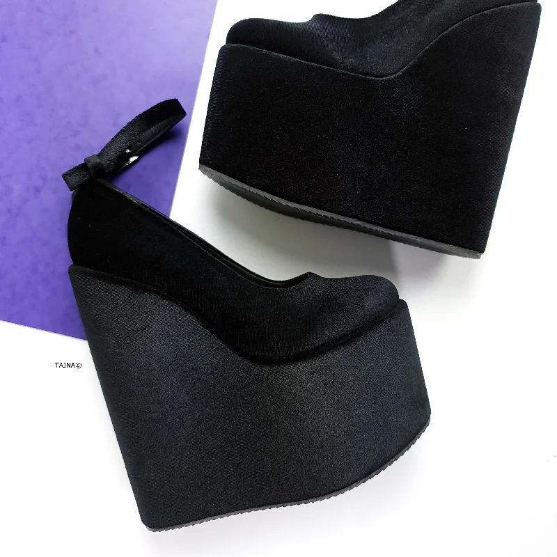 Comfy casual women's shoes for everyday wearBlack Velvet Ankle Strap Heel Wedges