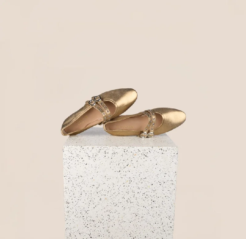 Feminine and romantic women's shoe designsComo 2 Buckle - Gold Foil