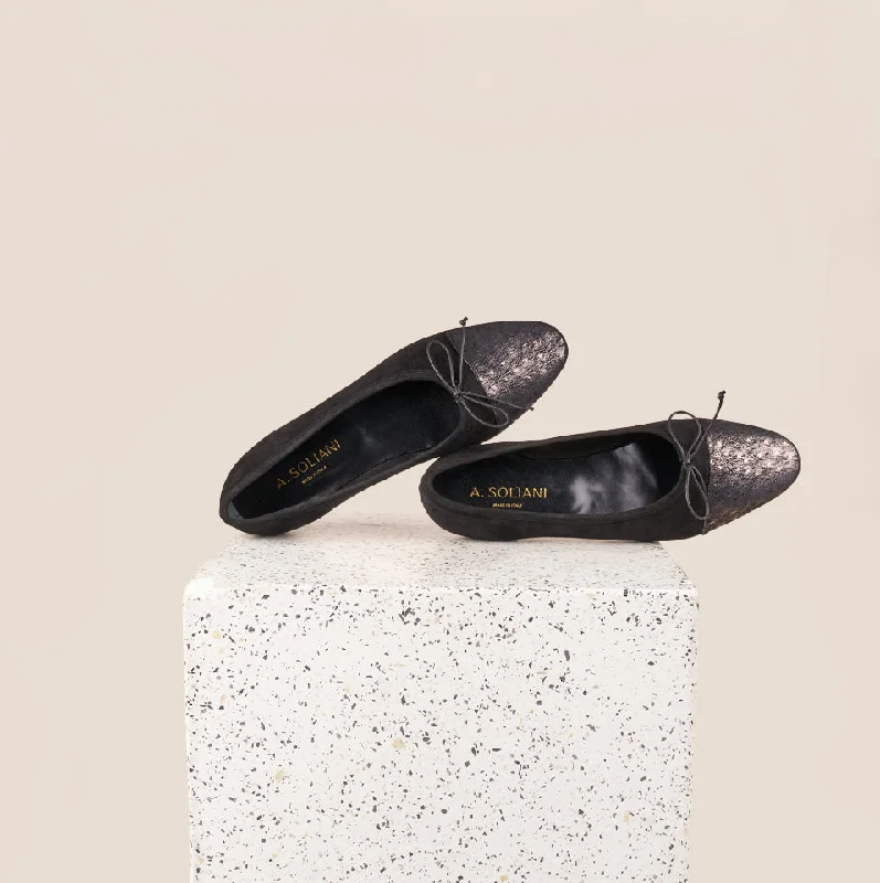 Versatile and stylish women's shoes for city walksComo - Black Suede/Bronze Dots