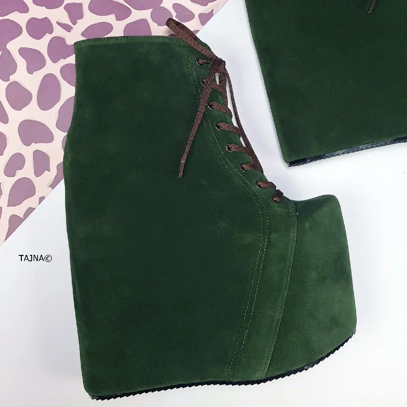 Practical and stylish women's shoes for travelDark Green Suede Hidden Platform Wedge Boots Practical and stylish women's shoes for travelDark Green Suede Hidden Platform Wedge Boots