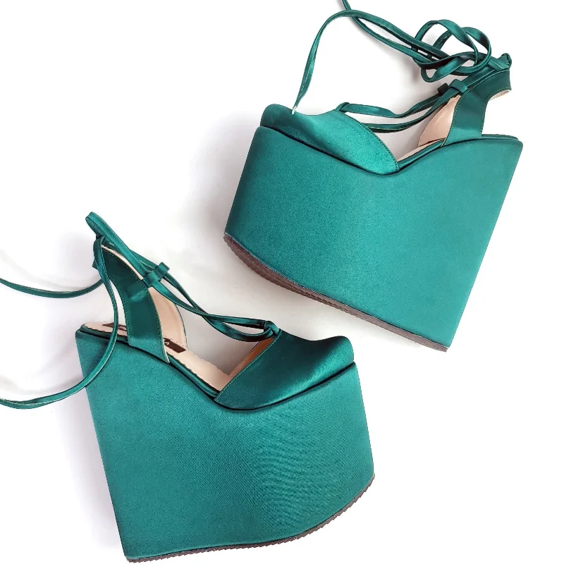 Elegant and sophisticated women's shoes for red carpet eventsDark Mint Green Wedge Ballerina Lace Up Sandals Elegant and sophisticated women's shoes for red carpet eventsDark Mint Green Wedge Ballerina Lace Up Sandals