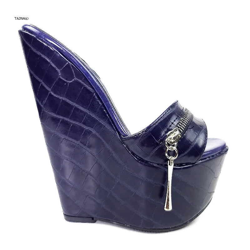 Elegant and sophisticated women's shoes for any formal eventDark Navy Croco Print High Heel Mules