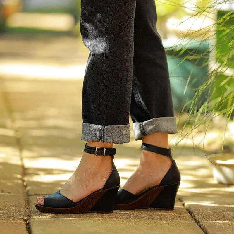 Stunning and eye-catching women's footwearFroggie Merisa Leather Peep Toe Wedge - Black Stunning and eye-catching women's footwearFroggie Merisa Leather Peep Toe Wedge - Black