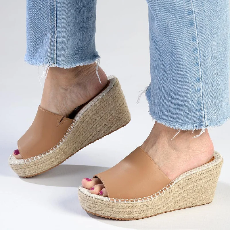 Elegant and classic women's shoes for bridal partiesJulz Demi Leather Espadrille Mule Wedge - Tan Elegant and classic women's shoes for bridal partiesJulz Demi Leather Espadrille Mule Wedge - Tan